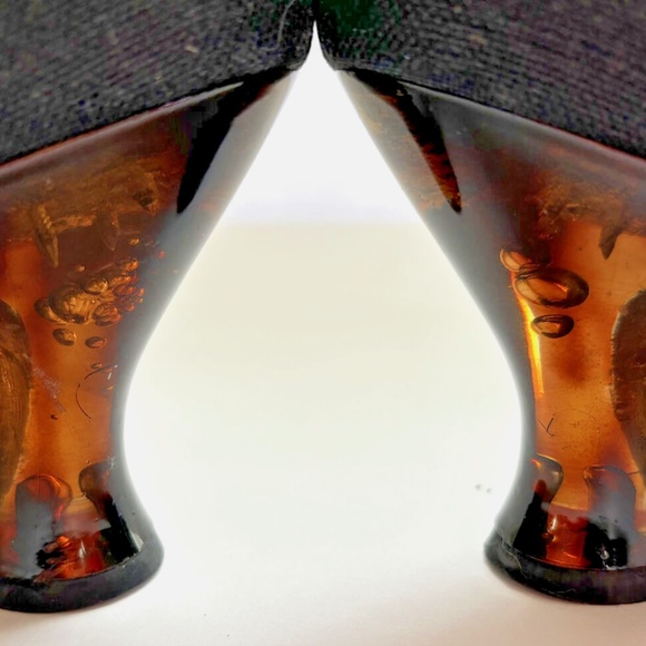 Vintage YSL Yves Saint Laurent Lucite Heel Linen Shoes 7M - Picture 5 of 16